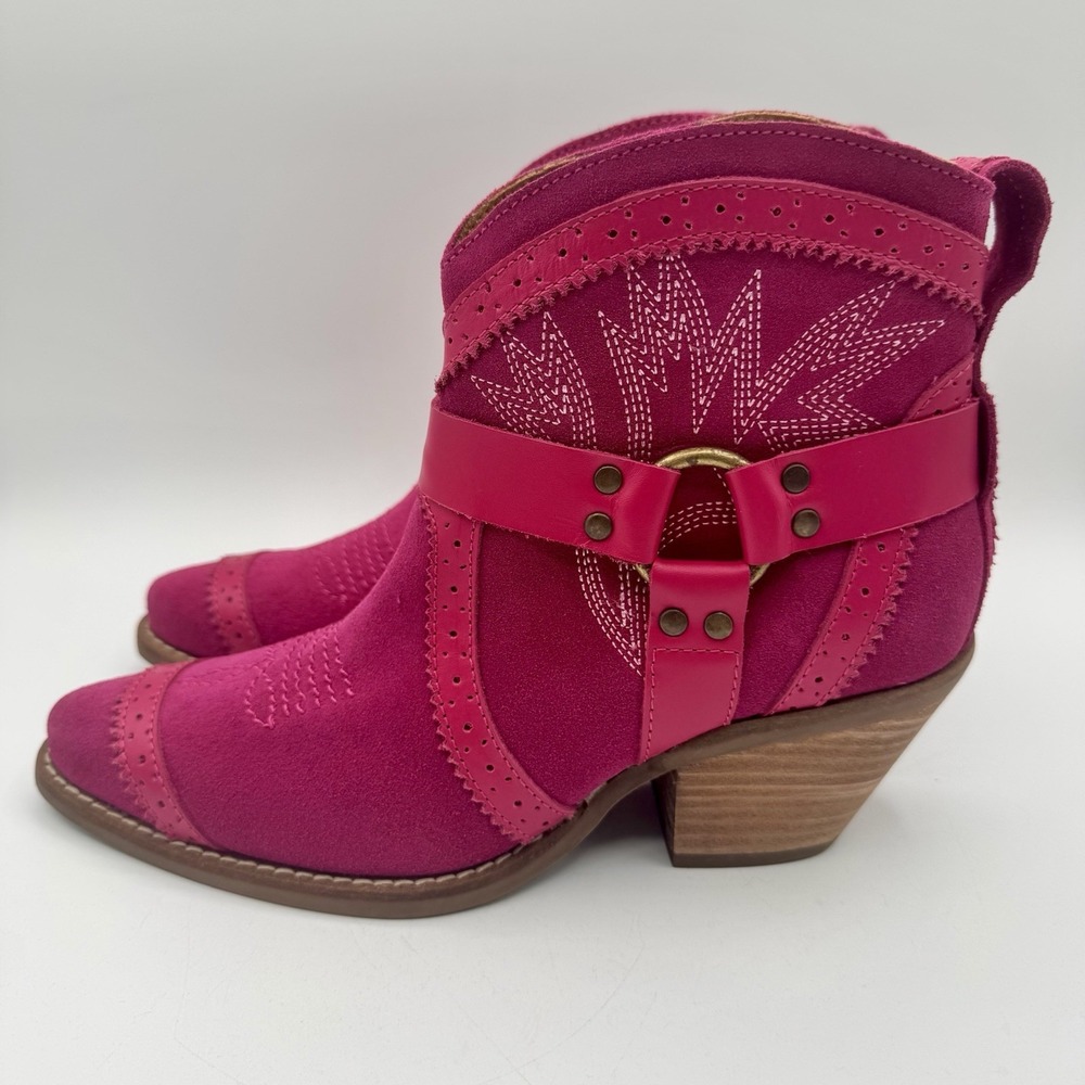 Dingo Gummy Boots Women's Size 7 Pink Suede‎ Harness Western Booties - Picture 2 of 16